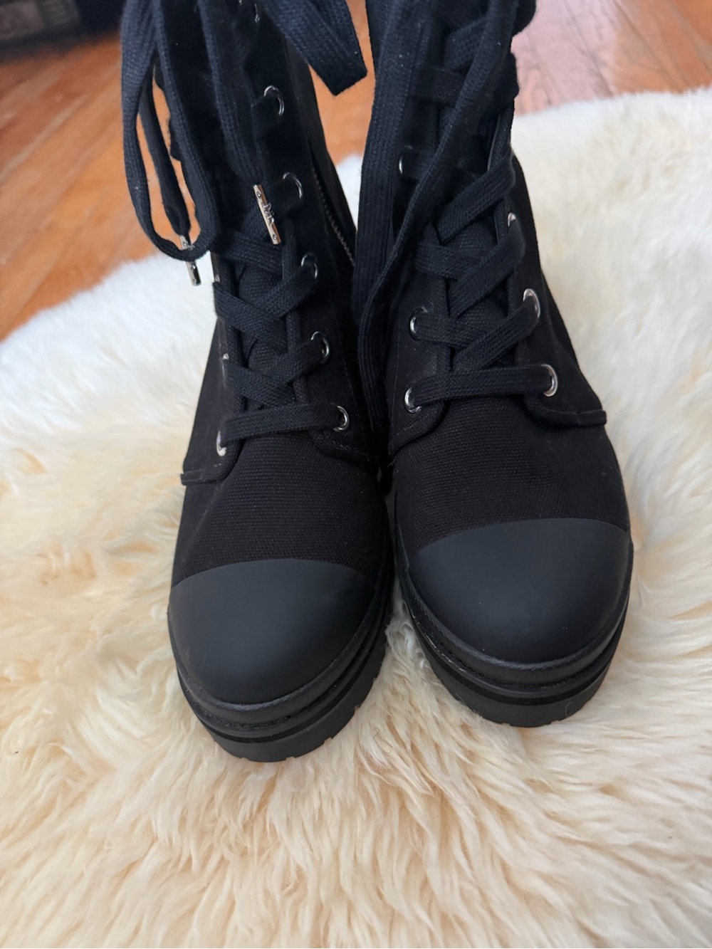 Michael Kors Black Lace-Up Platform Lug Heel Boots - Picture 2 of 8